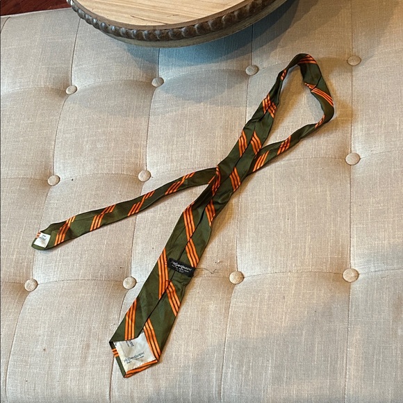 Vintage YSL Yves Saint Laurent Men’s Green/Orange Minimalist Striped Neck Tie - Picture 5 of 5